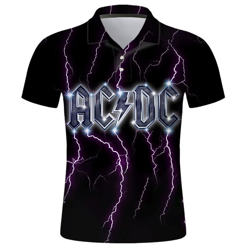 Buy Summer Casual Fashion Short Sleeve Men's Slim Polo Shirt 3D AC DC ...