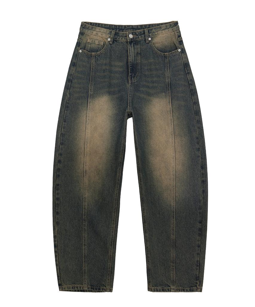 Akeusi Craft Centerline Over Balloon Fit Wide Denim Pants (Dark Blue)