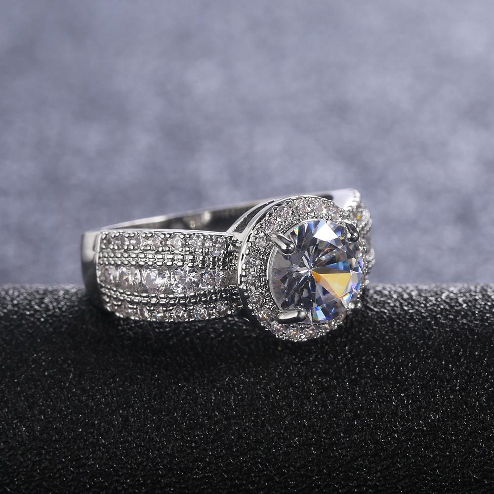 Neue klassische Braut-Ehering-Ewigkeitsringe mit rundem Zirkonia, luxuriöser Schmuck für Damen, hochwertiger silberfarbener Ring