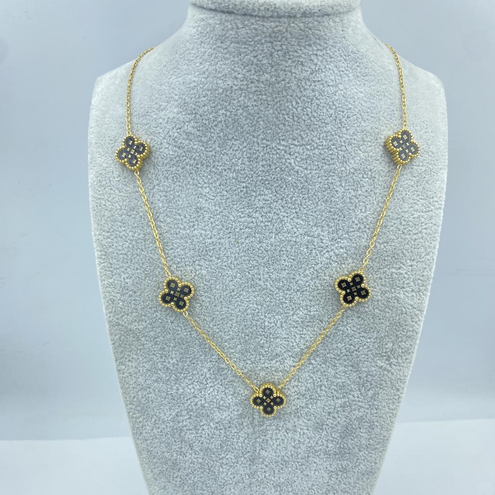 13MM Titanium Steel 5 Flowers Double Sided Shell Star Pattern Shell Lucky Four Leaf Clover Necklace