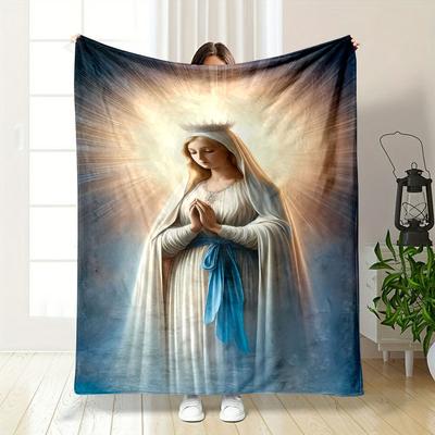 Blessed Virgin Mary Prayer Blanket  Printed Blanket for Living Room Bed Couch Lunch Break Soft Cozy Blanket for Friend's Festival Gift