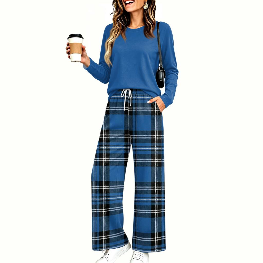 Set Pigiama Casual da Donna con Tasche Manica Lunga Stampato Girocollo Vestibilità Larga Abbigliamento per la Casa