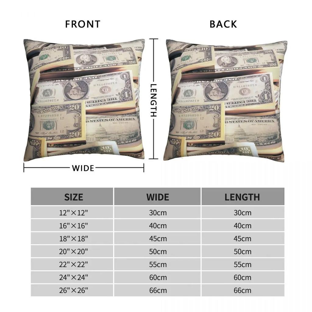 Vintage Dollars Banknotes Pillowcase Printing Fabric Cushion Cover Decorations Throw Pillow Case Cover Seat Zipper 40X40cm