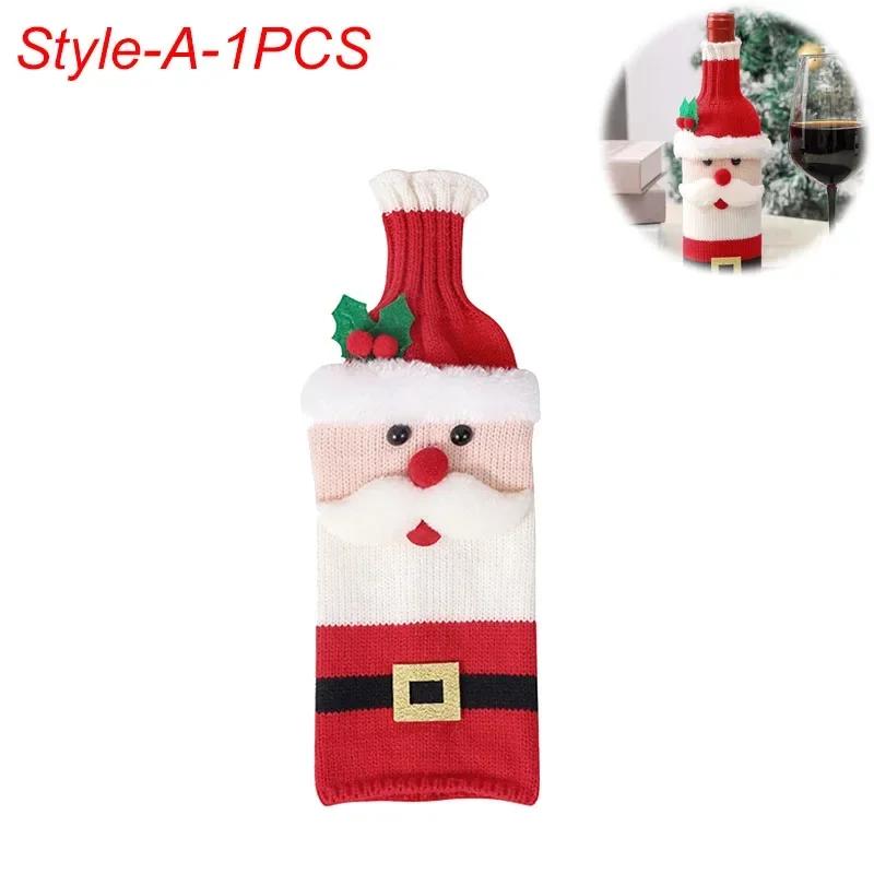 1/3PCS Christmas Wine Bottle Cover Set Santa Snowman Woven Wine Bottle Bags For Christmas Party Dinner Table Decorations Gifts