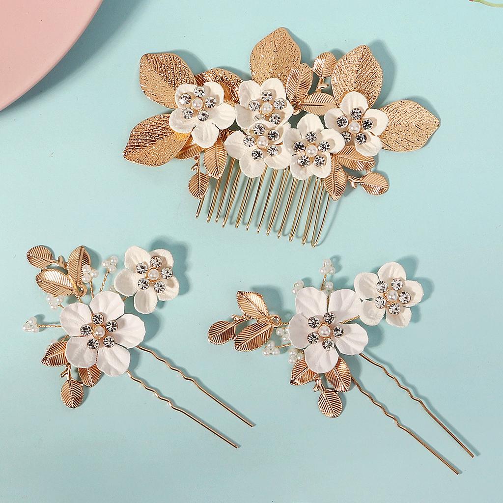 Retro Leaf Flower Hair Comb Hairpin Set Bride Wedding Headdress Handmade Hair Accessories Hairpin Comb