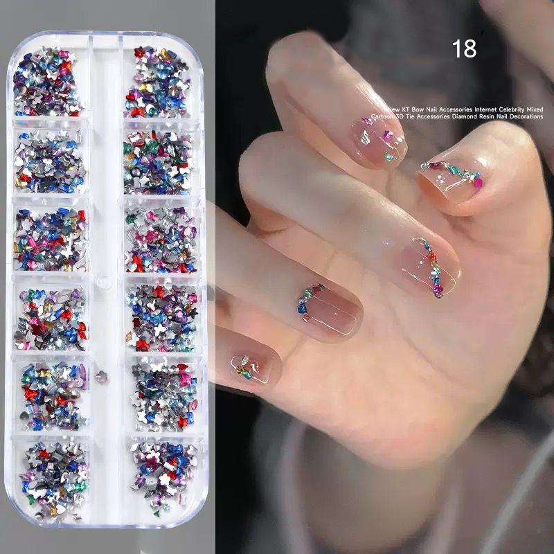 Mix 3D Flatback Nail  12 Grids Mini  Diamonds For Nail Art Glitter Charm Decorative Diy Manicure Art Accessor