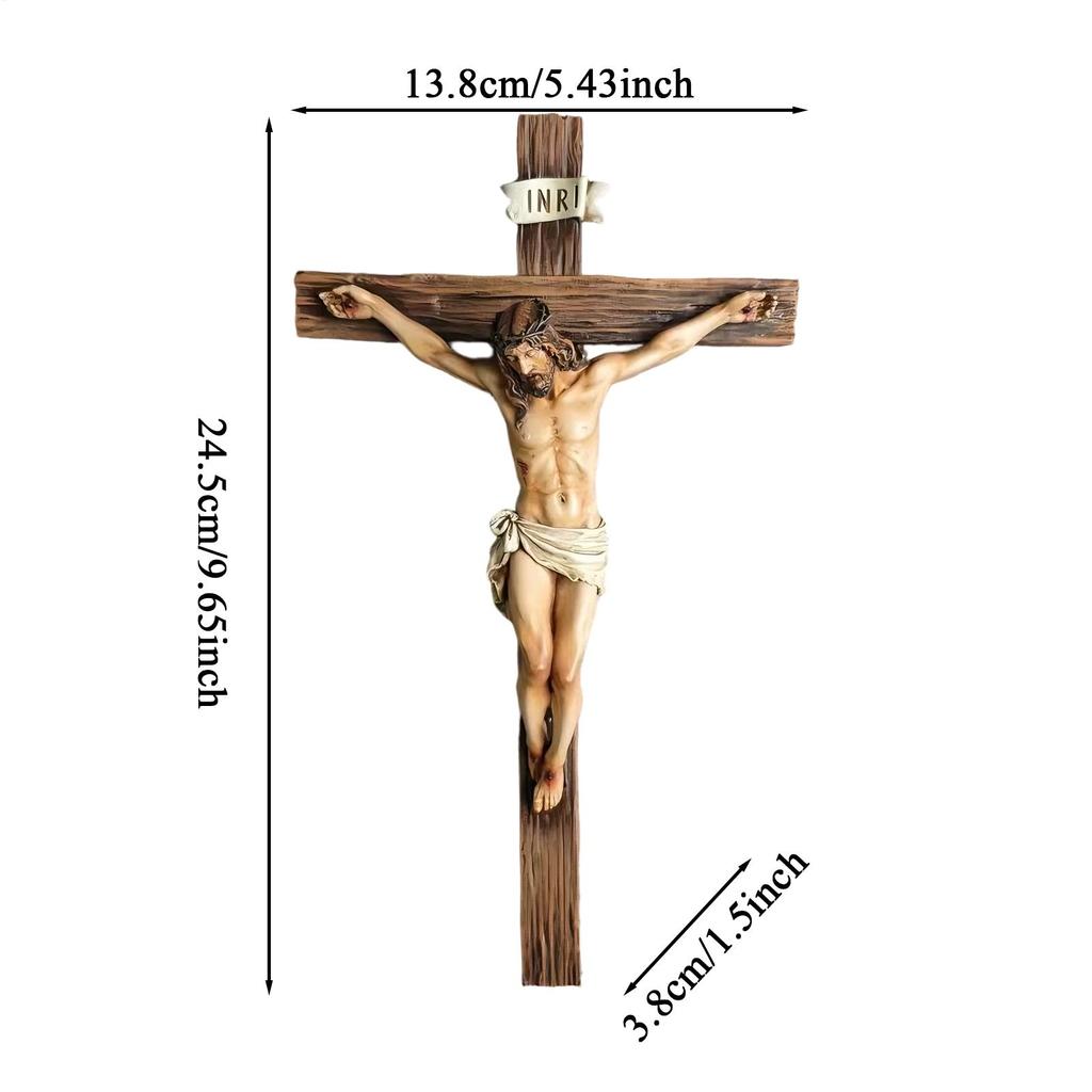 Náboženský kříž Ježíše Krista Krucifix socha pro křesťanské domácí dekorace Svatý katolický figurka řemesla Nástěnná závěsná ozdoba