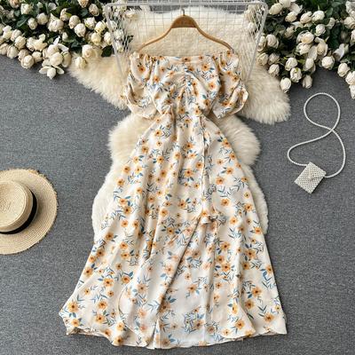 Floral Print Maxi Dress Summer Women Off Shoulders Short Sleeve Party Club Robe Femme Long Dresses Holiday