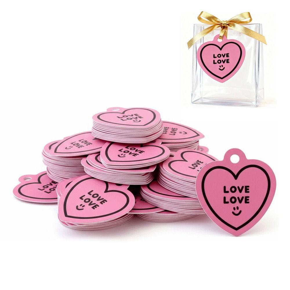 50pcs Heart Shaped Cards Valentine's Day Tags Hanging Decoration DIY Crafts Cake Decor Tag Pink Paper Hand Gift Hanging Tag