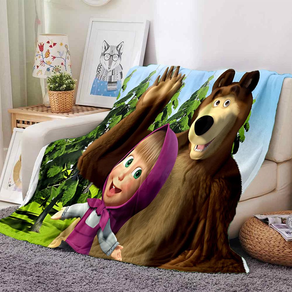 1pc Masha Bear Flowers Flannel Blanket,Ultra Soft Warm Plush Throw for Home Bedroom Bed Sofa Cover Camping Picnic gift Y72457