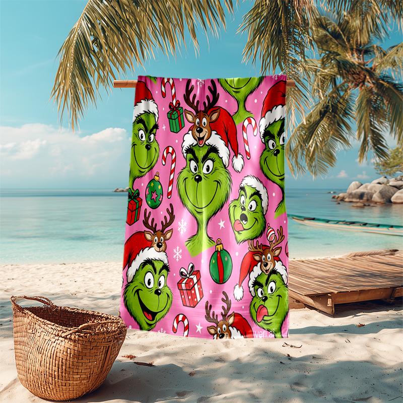 Christmas Gift Oscar Comedy Movie How the Grinch Stole Christmas Soft Beach Towel Outdoor Camping Vacation Swinging Beach Scarf Decorative Blanket B6