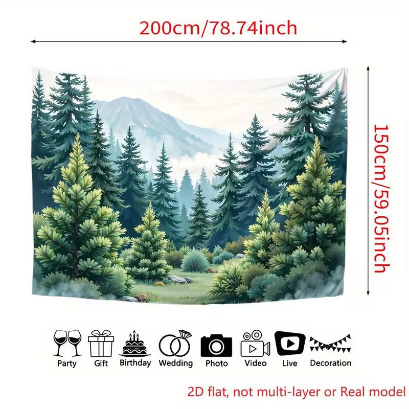 2D Soft Green Pine Tree Tapestry Foggy Mountain Forest Wall Hanging for Room Decor