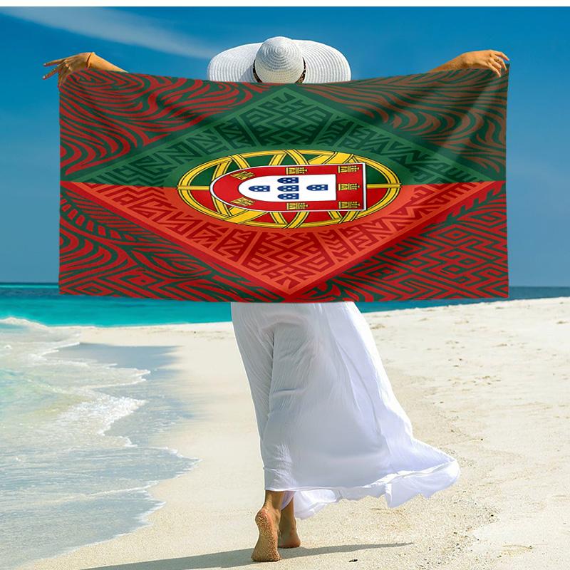 proof beach towel with Portugal Football team pattern - soft,absorbent,quick-drying,machine washable - perfect for swimming,camping,bathing
