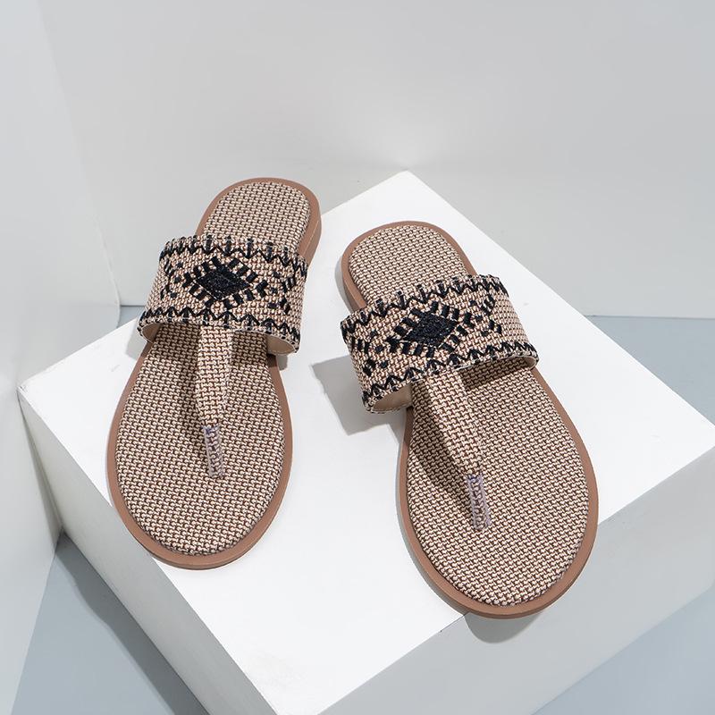 Fashion Embroidered Women 'S Slides Outdoor Beach Female Flip Flops Breathable Hemp Ethnic Style Ladies Summer Slippers Shoes