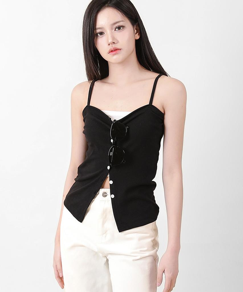 CATTLINE Button Sleeveless Top Black