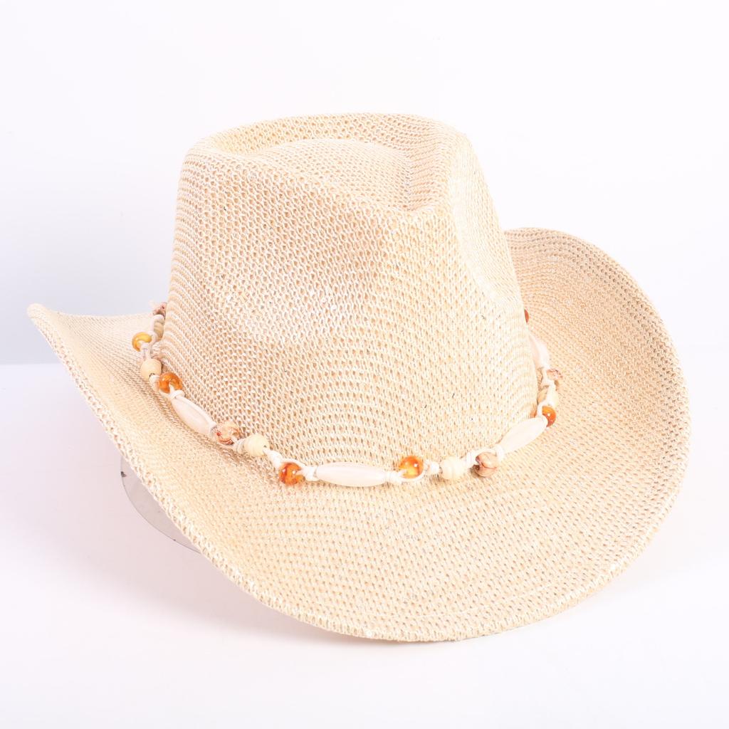 Popular European and American classic western denim straw hat, men's and women's fashion outdoor sunscreen sequined straw hat