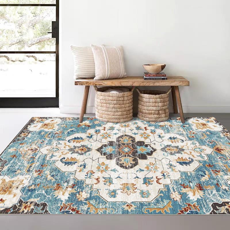 

Ethnic-Style Living Room Carpet, Washable, Retro Country American-Style Faux Cashmere Washable Back Home Decoration 120*160cm