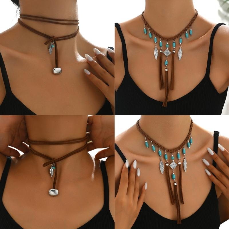 Elegant Modifiable Marine Sphere Necklace With Thin Faux Leather Cord For Stratified Jewelry Appearance