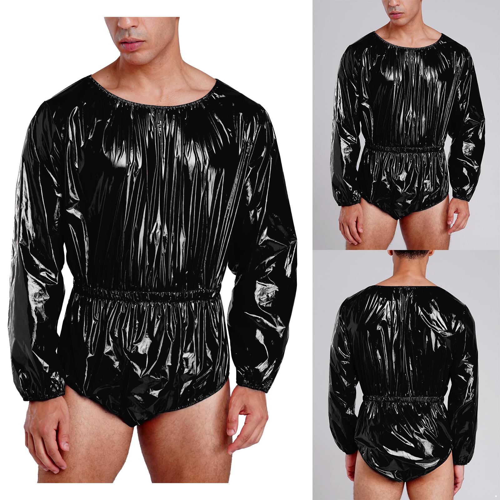 Wasserdichter Body für Herren mit Windelüberzug, Langarm, Elastischer Bund, Knopfleiste im Schritt, Einteiler, Leotard, Adaptive Kleidung L schwarz