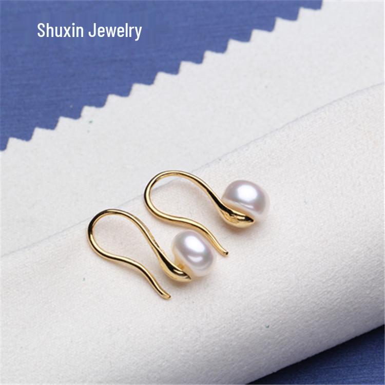 Gold-Plated Korean Style Freshwater Pearl High Heel Ear Hook  Stud Earrings