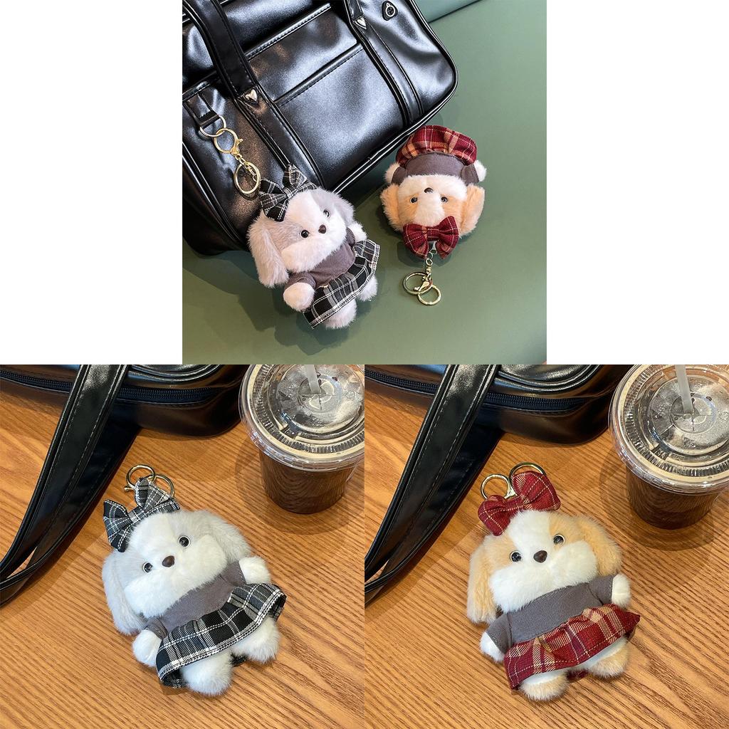 Cute Animal Pendant Featuring Bowknot And Short Plush Fabric For Backpack Charms