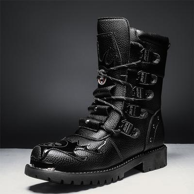 Motorcycle Boots for Men Punk Ankle Boots Fashion Casual Boot Rock Men PU Leather Boots Large Size 46 Comfort Outdoor Boots Man