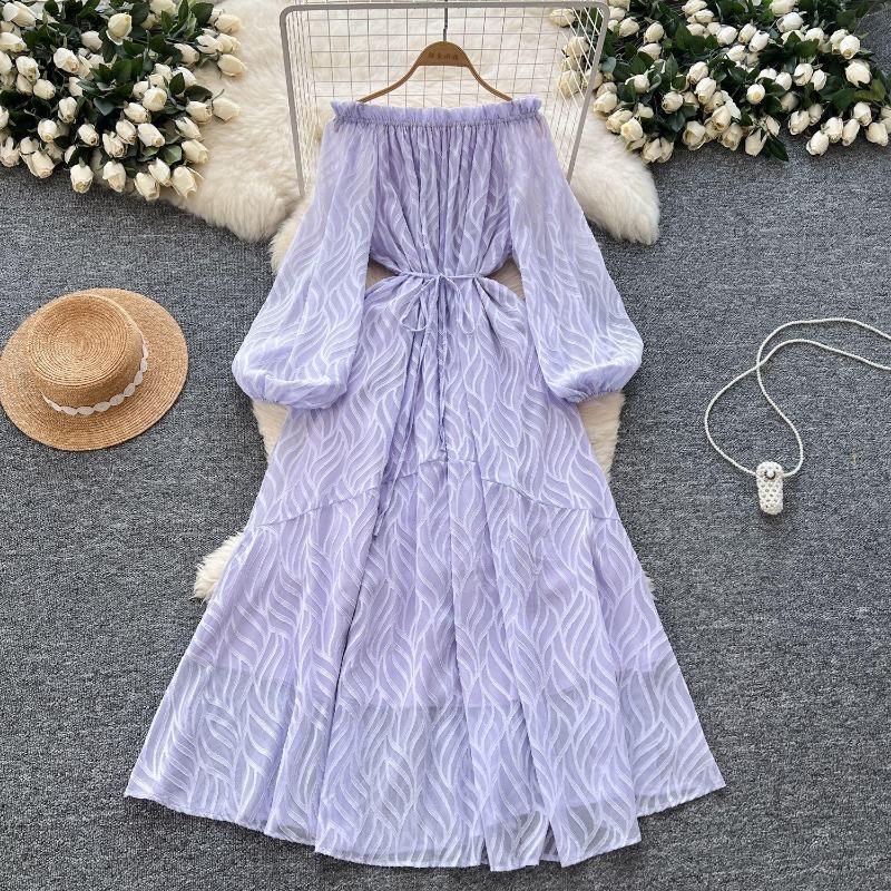 

Элегантное французское платье с рукавами-фонариками и приталенным поясом для женщин One Size фиолетовый