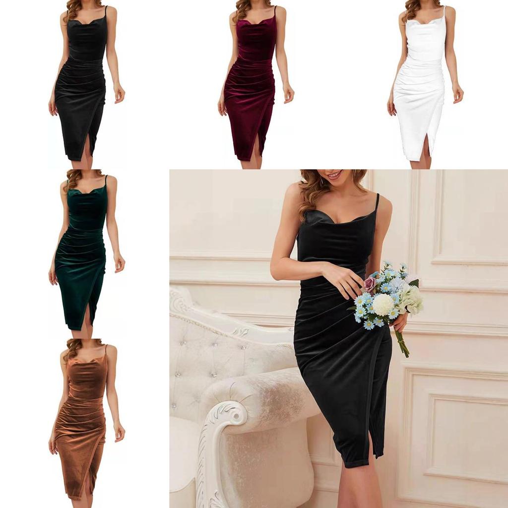 Summer Velvet Slip Dress With Pleated Design For Elegant Evening Wear