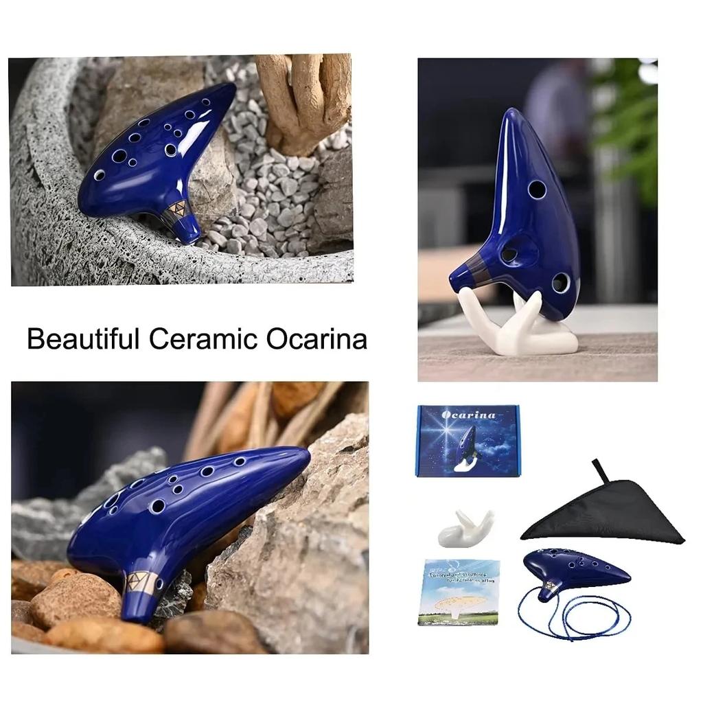 Ocarina,12 Tones Alto C Ceramic Ocarina Musical Instrument with Song Book Neck String Neck Cord Carry Bag