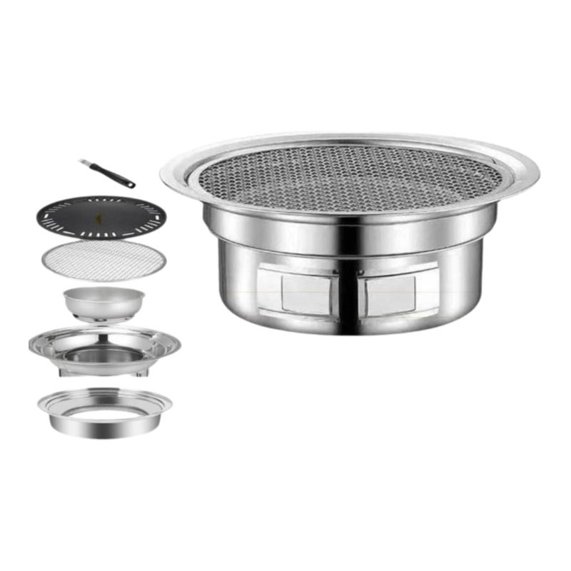 Smokeless Charcoal Barbecue Oven 2 in1 Stainless Steel Korean BBQ Grill Oven Non Stick Baking Pan BBQ Oven Pot Camping Picnic