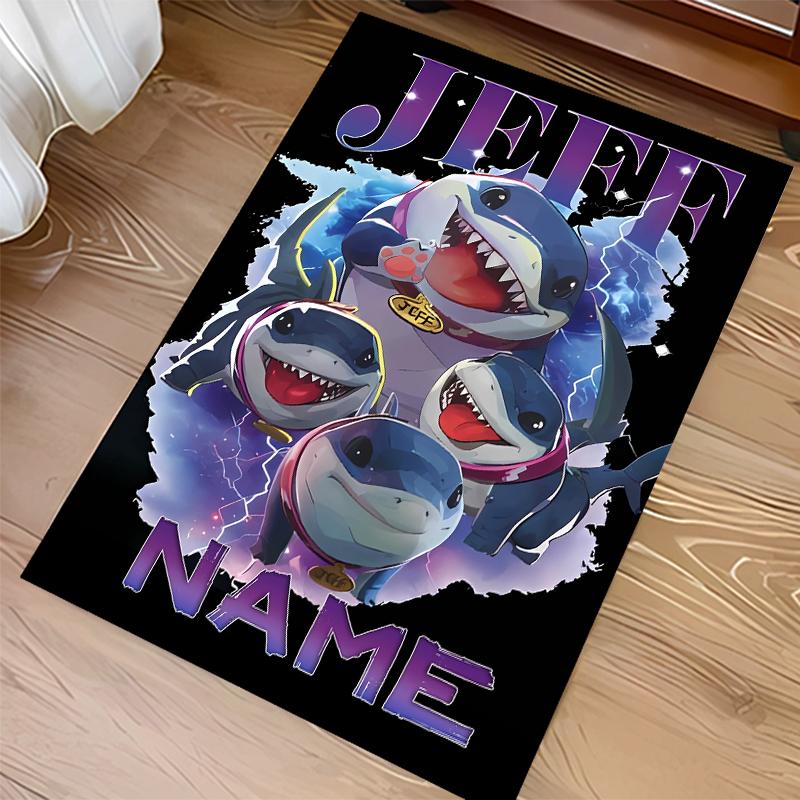 Custom Personalization Jeff the Land Shark Print Area Rug - Soft, Washable Non-Slip Indoor Mat,Living Room,Home&Office Decorative Rug