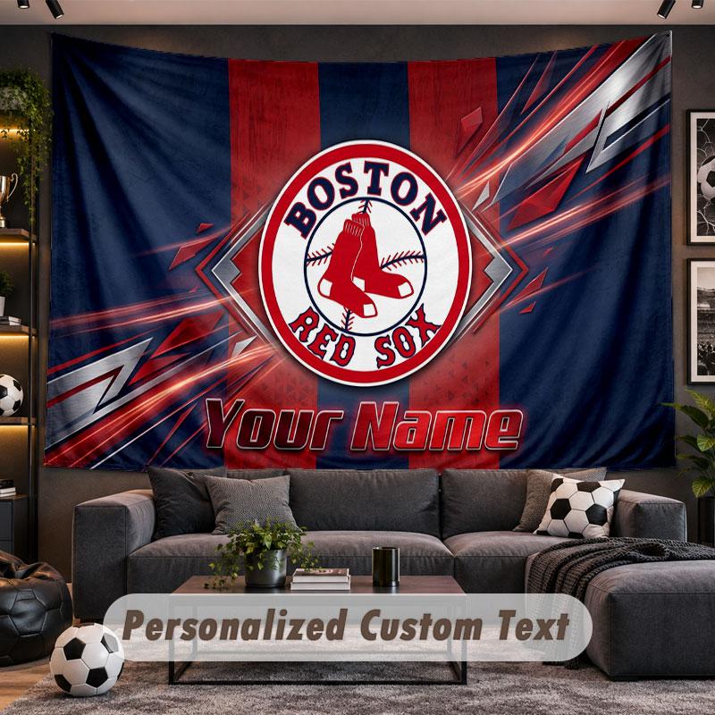 Wall Hanging Tapestry Custom NameBoston Red Sox Pattern Personalized Printed Fabric Wall Decor
