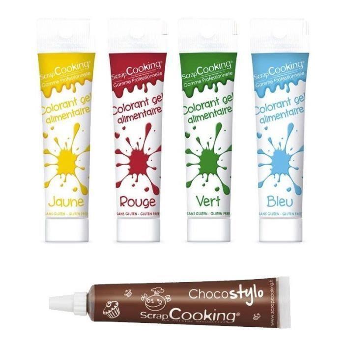Kit de colorants alimentaires en gel - SCRAPCOOKING - 4 couleurs - Stylo chocolat offert