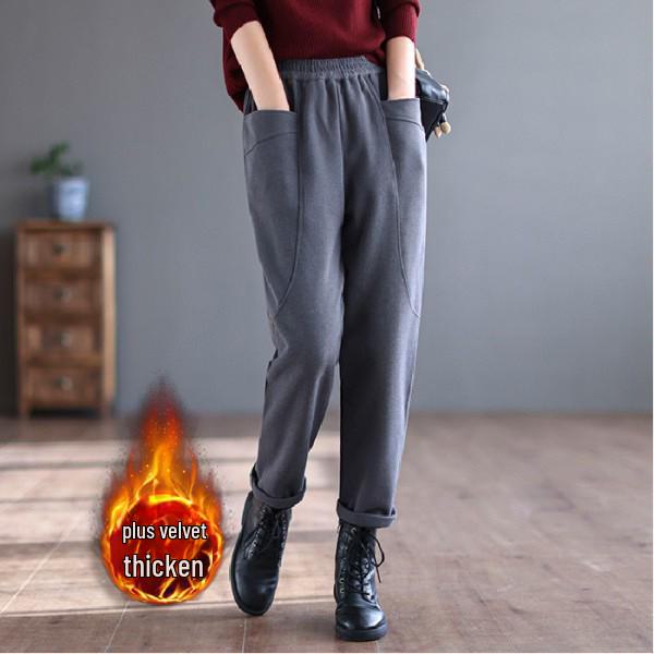 Pantalon harem rétro japonais pour femme doublé de velours avec poches pour automne/hiver 2025