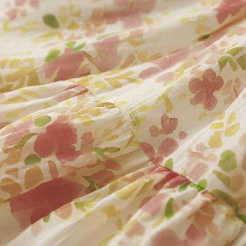 Baumwolle und Leinen kleinblumig Baumwolle und Leinen A-Linie mittel und lang unregelmäßiger Kuchenrock dünn Sommer doppellagig