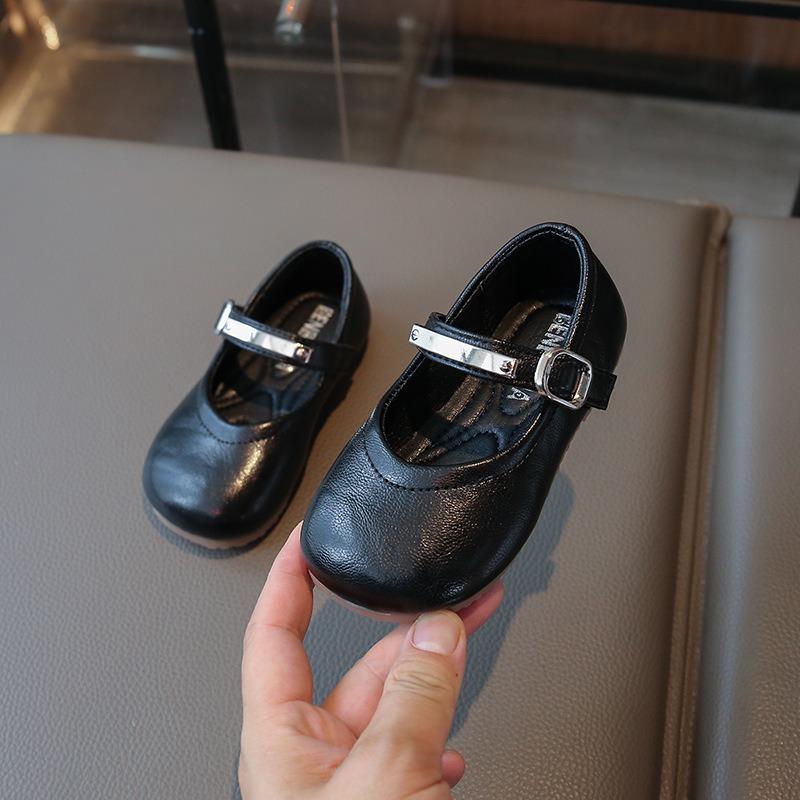 Korean Style Princess Simple Soft Sole Leather Shoes For Little Girls