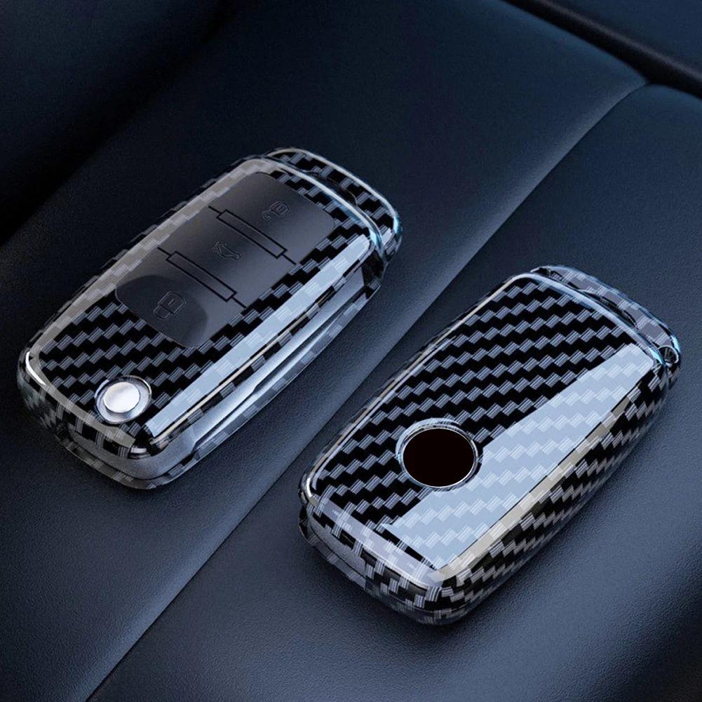 Nowe etui na kluczyk samochodowy z włókna węglowego, 3 przyciski, osłona kluczyka ABS, ochrona breloka do VW Volkswagen Tiguan MK2, dla SEAT Ateca Leon FR 2 Ibiza