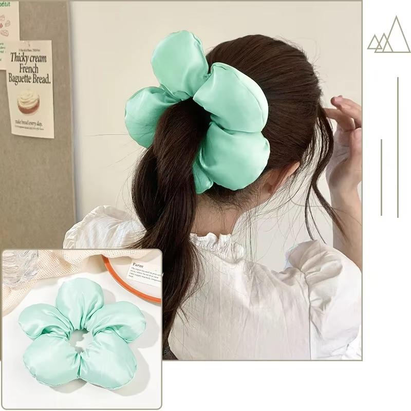 Soft Pillow Elastic Hair Band Scrunchie for Women Luxury Design Big Flower Filled Cotton Solid Satin Ponytail Ties Accessories