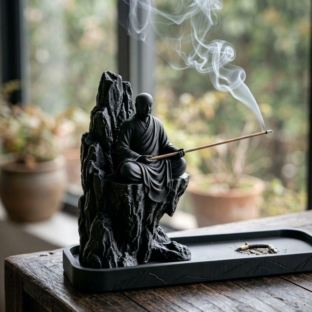 3D Printed Zen Monk Stick Incense Holder Chinese Style Monk Figurine Censer  Indoor Use