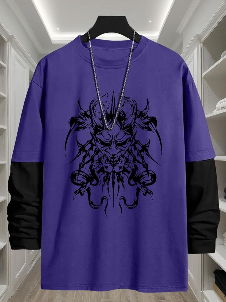 Men's Illusion Spliced Long Sleeve Tee, Quick Dry Breathable Tops, Regular Fit for Daily Walk Outdoor Errands Commute Weekend Leisure Wear