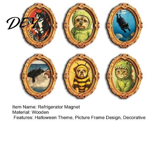 Reusable Magnetic Decals 1/6Pcs Halloween Retro Frame Refrigerator Magnet, Wood Carved Fridge Decor Cabinet Whiteboard Magnet for Home Office Kitchen