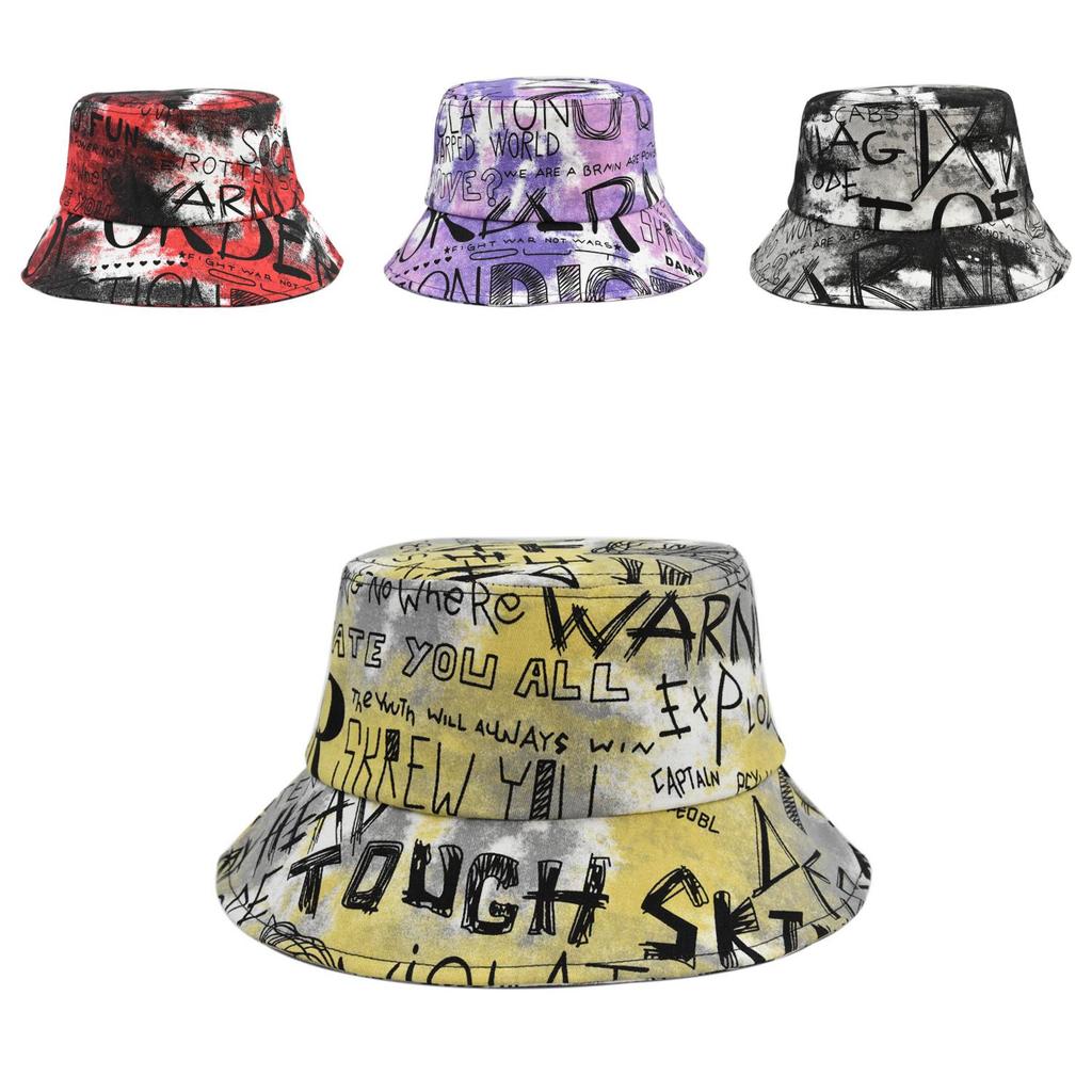 Tie Hat Fishermans Dyed Graffiti Big Eaf Simple  Fashionable Printed Pot Hat