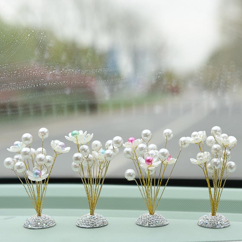 Car Gypsophila Ornament Center Console Creative Imitation Pearl Lotus Car Three Petal Flower Ornament Car Decoration Accessories