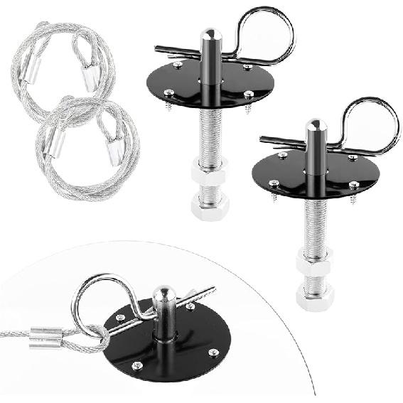 Hood P Kit For Car - Stainless Steel Hood Pin Lock Clip With Racing Lanyard For Fixing Car Hood Cover & Reduce Shaking - Universal Car Mods Exterior