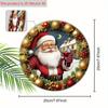 Wooden Christmas Sign with Kindly Santa Claus Pattern - Navidad Round Sign for Front Door Wall Hanging Decor - Ideal Christmas Decoration