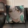 Xiao Genshin Impact Cute Cushion Cover Natural Linen Organic Fabric DoubleSided Printing Sofa Home Decor Gift Pillow Case