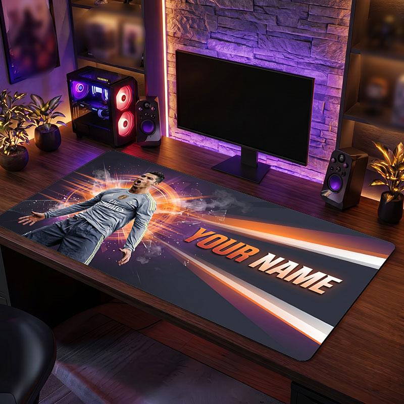 Tappetino Mouse Grande Personalizzato Cristiano Ronaldo, Stampa Testo Nome Personalizzato, Tappetino Scrivania Antiscivolo Logo Calcio Regalo Gaming