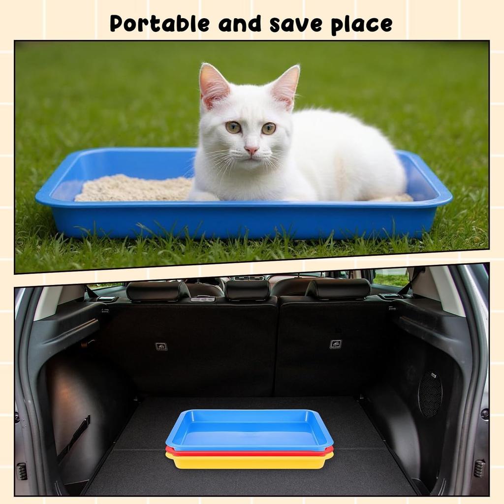 3 Pcs Low Entry Litter Box for Kittens & Bunnies, Waterproof Portable Travel Toilet, Easy to Clean, Red Blue Yellow