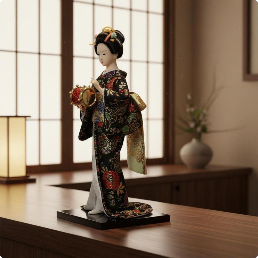 Japanische Geisha-Puppe Details Traditionelle Figur Handgefertigte Seidenstatue für