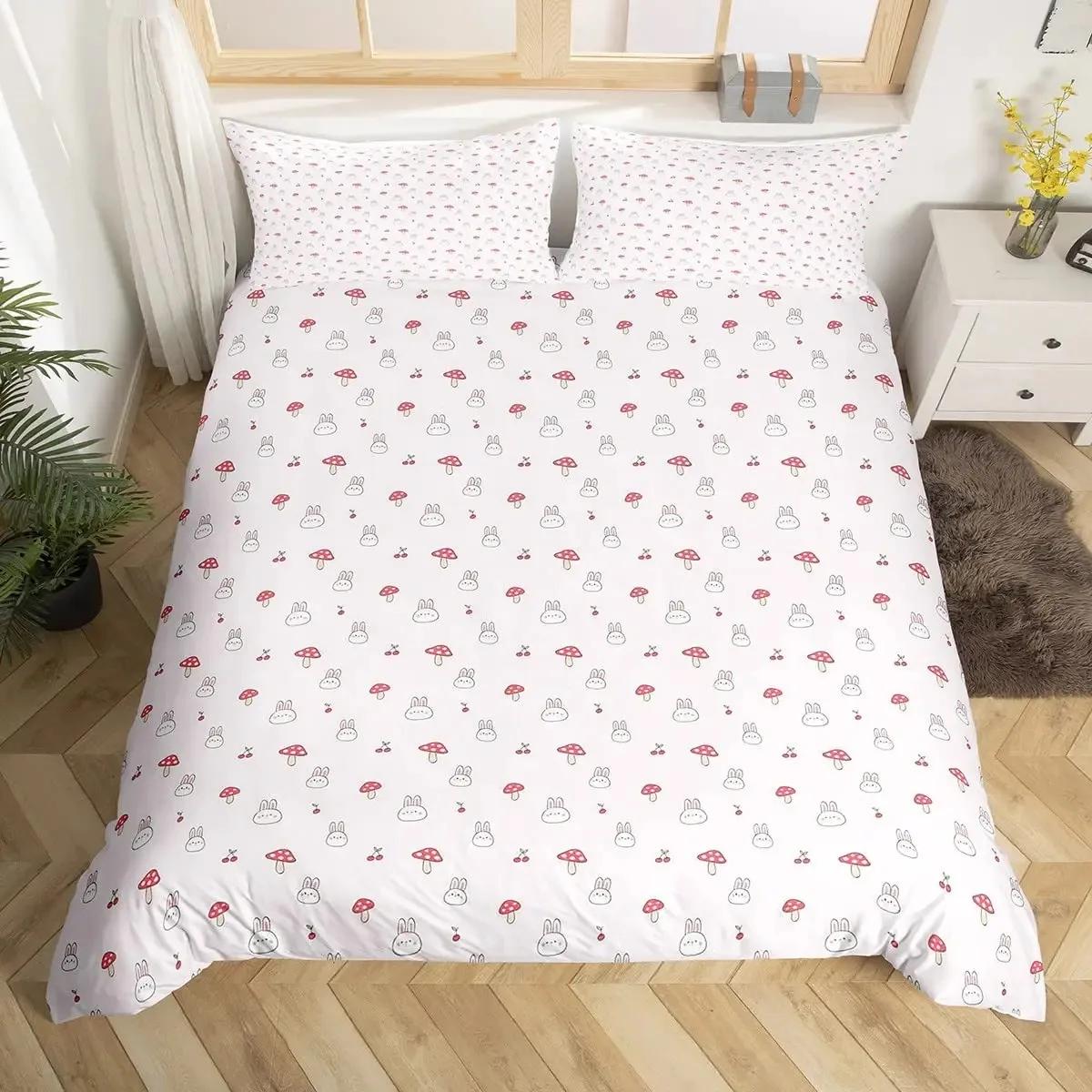 

3D Rabbit Duvet Cover Set Full Queen Size Cute Farm Animal Butterfly Bedding Set For Girls Teal Blue Watercolor Comforter Cover 70x133cm